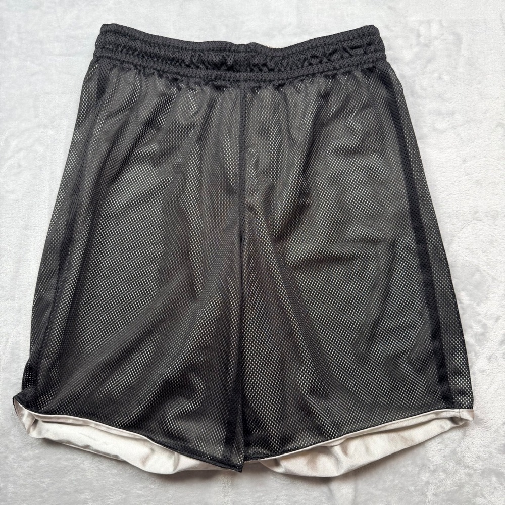 Vintage Foot Locker Reversible Mesh Basketball Shorts Black Silver Medium 9"